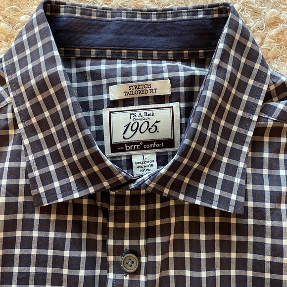 NWOT Jos. A Bank 1905 Navy Stretch Tailored Fit Checkered Button Down Large - Picture 3 of 7